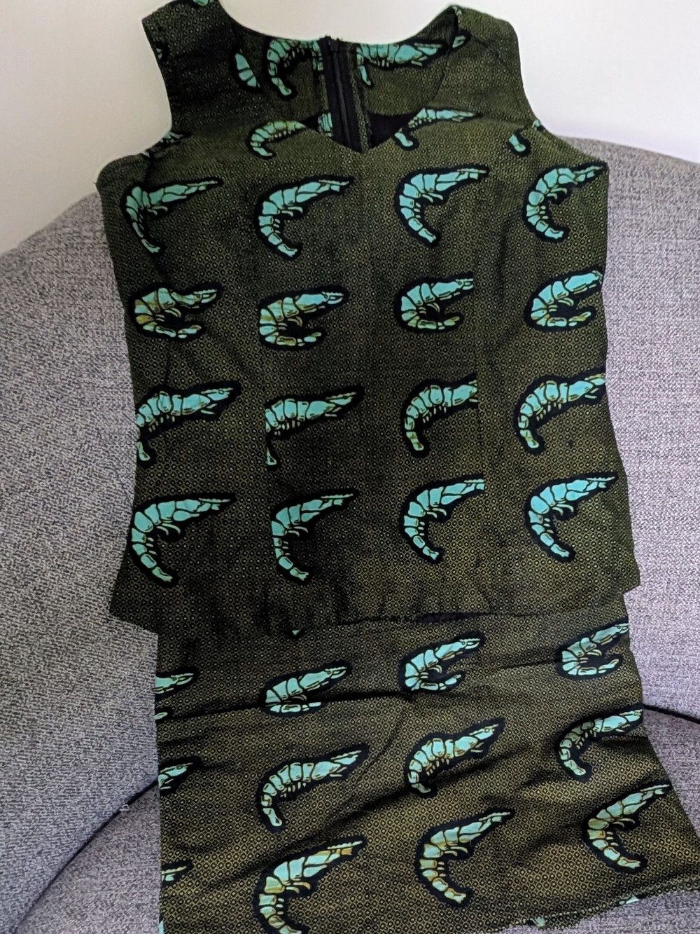 Custom Shrimp Crawfish Skirt Set Olive Green with Teal Pattern 4/6